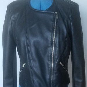 Women TRF-Outerwear Black Faux Leather Asymmetric Jacket Cropped Biker Size L